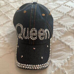 Rhinestone Queen Denim Baseball Cap Bling Western Cowgirl Hat